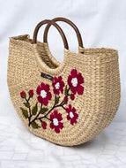 Dark Red Kauna Handwoven Embroidered Handbag, Tiffin Bag