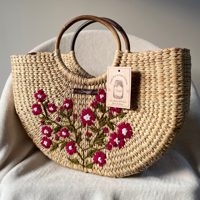 Maroon & White Kauna Handwoven Embroidered Handbag