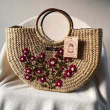 Load image into Gallery viewer, Maroon &amp; White Kauna Handwoven Embroidered Handbag, Tiffin Bag
