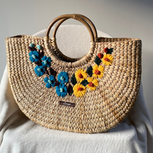 Lade das Bild in den Galerie-Viewer, Blue &amp; Yellow Water Reed Handwoven Embroidered Handbag, Tiffin Bag
