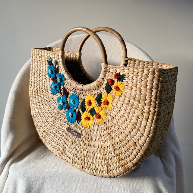 Blue & Yellow Water Reed Handwoven Embroidered Handbag