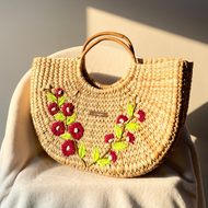 Water Reed Handwoven Embroidered Handbag, Tiffin Bag