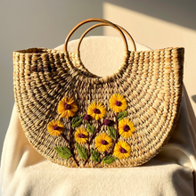 Load image into Gallery viewer, Sunflower Water Reed Handwoven Embroidered Handbag, Tiffin Bag
