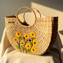 Load image into Gallery viewer, Sunflower Water Reed Handwoven Embroidered Handbag, Tiffin Bag

