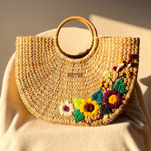 Load image into Gallery viewer, Multicolor Water Reed Handwoven Embroidered Handbag, Tiffin Bag

