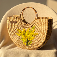Mimosas Water Reed Handwoven Embroidered Handbag, Tiffin Bag