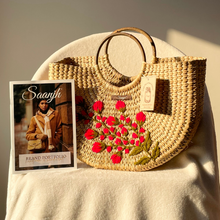 Lade das Bild in den Galerie-Viewer, Red Bouquet Water Reed Handwoven Embroidered Handbag, Tiffin Bag
