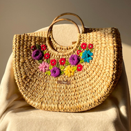 Necklace Design Water Reed Handwoven Embroidered Handbag, Tiffin Bag