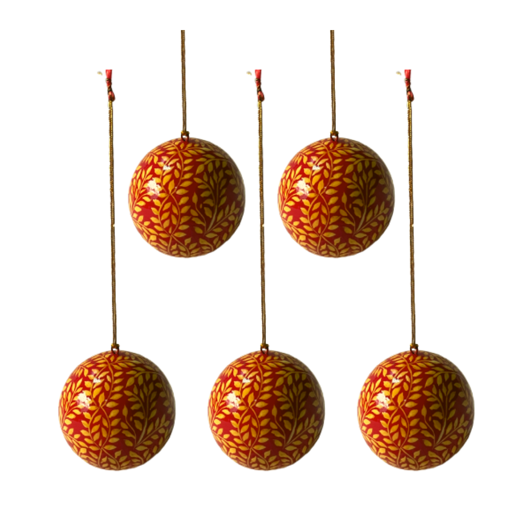 Papier Mache Bauble Red - Pack of 5